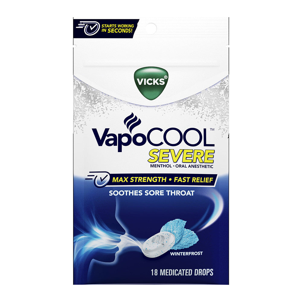 Vicks Vapocool Severe Medicated Cough Drops, Winterfrost, 18 Ea